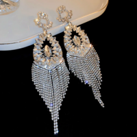 Glamorous Statement Long Rhinestone Tassel Earrings for Women - Thumbnail 1