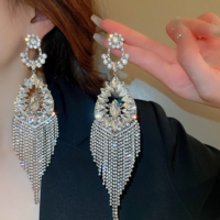 Glamorous Statement Long Rhinestone Tassel Earrings for Women - Thumbnail 3