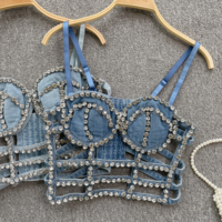 Gothic Kawaii Rhinestone Denim Crop Top - Thumbnail 7