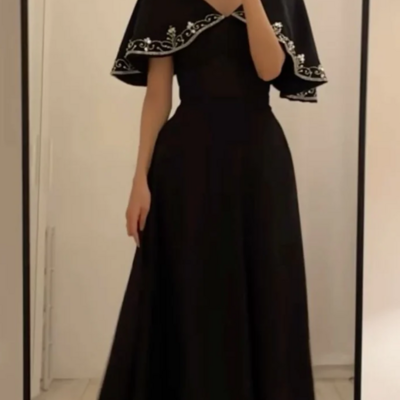 A line black long prom dress for party
