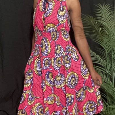 Pink calf length racerback dress w/ headwrap - Thumbnail 1