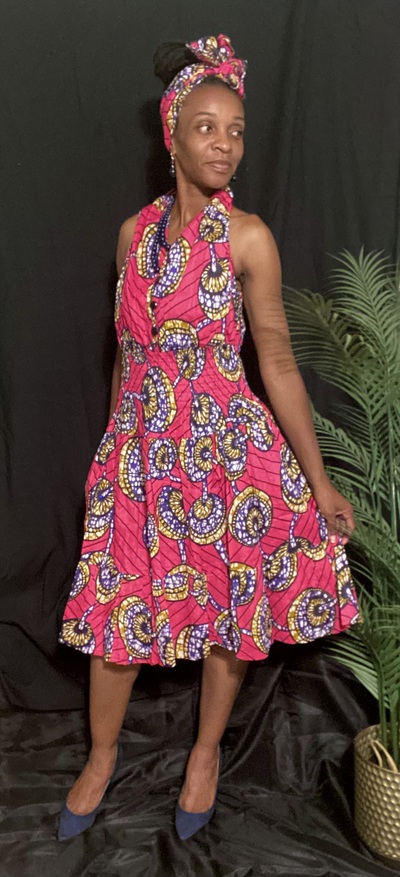Pink Calf length racerback dress w/ Headwrap