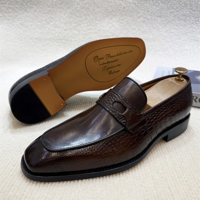 Men's handmade leather shoes top layer cowhide business slip-on penny loafers 