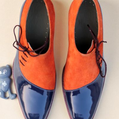 Crafted leather classic blue patent suede leather lace up dress shoes
