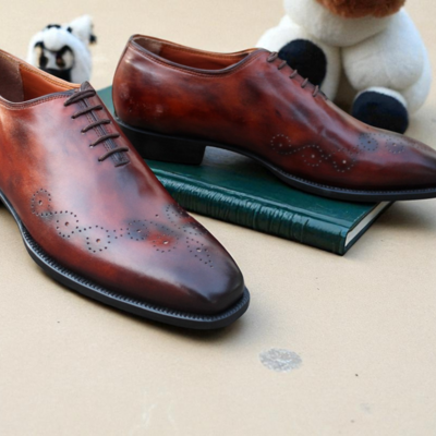 Crafted leather men brown patina leather oxford lace up dress shoes