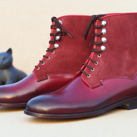 Crafted Leather Classic Men Handmade Brown Calf Suede Leather Ankle High Boot - Thumbnail 1