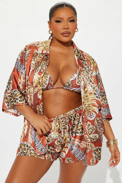 Tropical 4 Piece Bikini & Shorts Set 