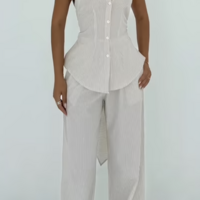 Solene Striped Set With Halter Neck Palazzo - Thumbnail 9