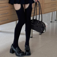 Edgy Design Cut-Out Black Gothic Stockings - Thumbnail 2