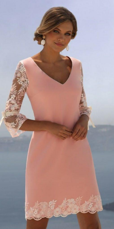 Sheath Short V Neck Evening Dress With Lace 