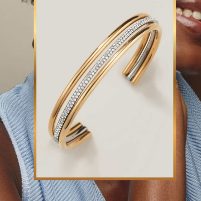 Stainless steel luxe two-tone cz orbit cuff bracelet - final sale - Thumbnail 1