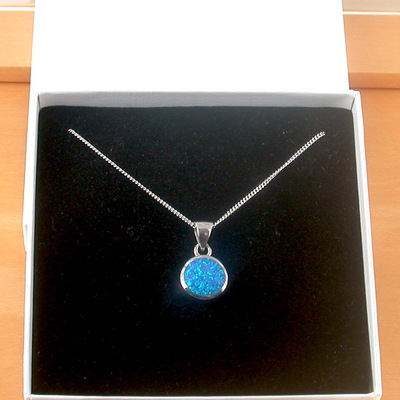 Boxed gift/sterling silver blue opal pendant & 18' chain/blue opal necklace/blue opal jewellery/blue opal jewelry/october birthstone/uk