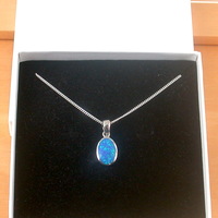 BOXED GIFT/Sterling Silver Blue Opal Oval Pendant & 18" Chain/Blue Opal Necklace/Blue Opal Jewellery/October Birthstone/UK - Thumbnail 7