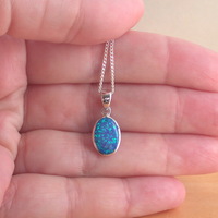BOXED GIFT/Sterling Silver Blue Opal Oval Pendant & 18" Chain/Blue Opal Necklace/Blue Opal Jewellery/October Birthstone/UK - Thumbnail 4