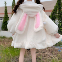 Harajuku Kawaii Bunny Ears Fuzzy Hooded Jacket - Thumbnail 7