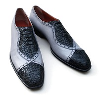Crafted Leather Classic Gray Calf Black Crocodile Leather Lace up Dress Shoes  - Thumbnail 1