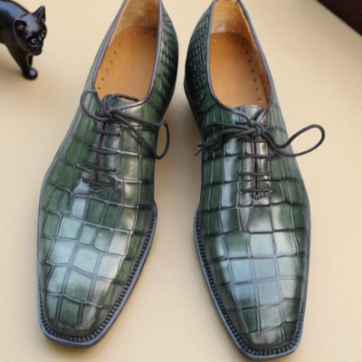 Crafted leather classic green crocodile/alligator leather dress shoes 