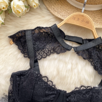 Black Gothic Vintage O-Neck Lace Spliced Crop Top - Thumbnail 4