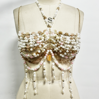 Beaded bra top with pearl camisole