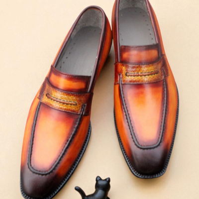 Crafted leather stunning tan leather moccasin formal loafers dress shoes