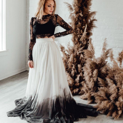 Beautiful two piece black party dress with sleeves