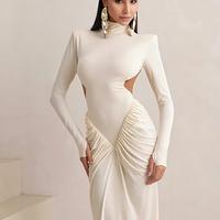 Weird Puss Backless Maxi Dress Women Shoulder Pads Long Sleeve - Thumbnail 9