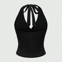 Solid V-neck Backless Halter Crop Top for Women Summer Sexy Y2K Sleeveless Ruched Top Streetwear - Thumbnail 1