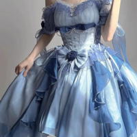 Blue Kawaii Sweet Puffy Party Princess Dress - Thumbnail 4