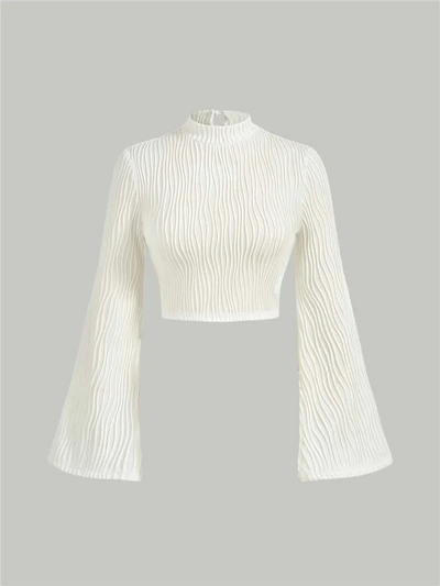 Elegant Mock Neck Flare Sleeve Crop Top Tee for Women