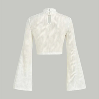 Elegant Mock Neck Flare Sleeve Crop Top Tee for Women - Thumbnail 1