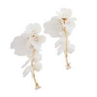 Elegant White Petal Flower Drop Earrings - Thumbnail 4