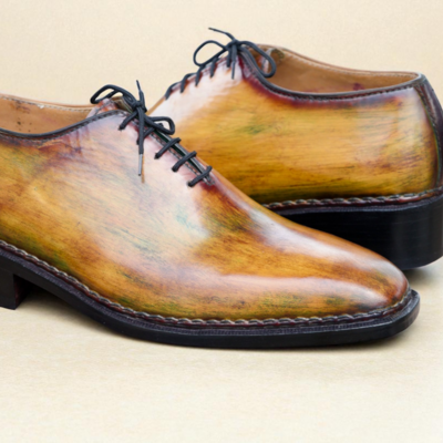 Crafted leather handmade classic tan shaded patina lace up dress shoes