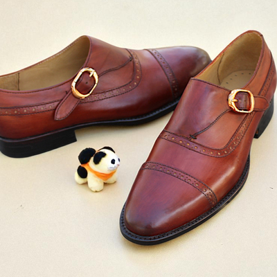 Crafted leather men brown leather monk strap dress shoes