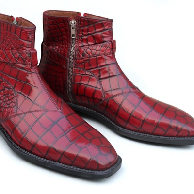 Crafted leather red crocodile leather alligator dress jodhpur buckle strap dress boot