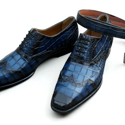 Crafted leather blue crocodile leather alligator dress shoes