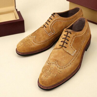 Crafted leather brown suede leather wingtip oxford lace up dress shoes