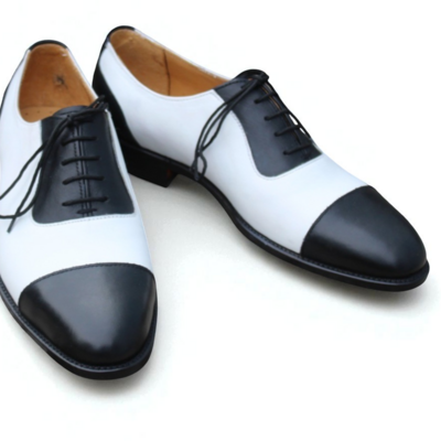 Crafted leather black white leather oxford dress shoes