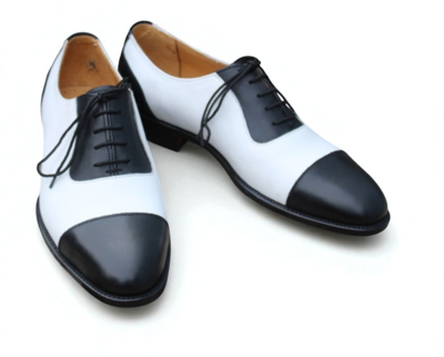 Crafted Leather Black White Leather Oxford Dress Shoes