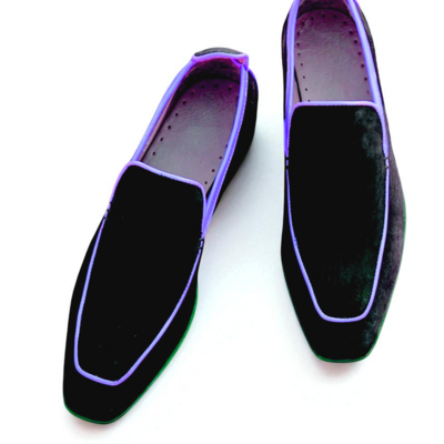 Crafted leather black suede leather blue lining loafers dress shoes