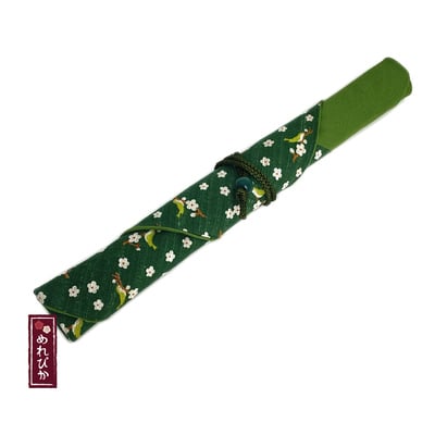 Japanese Cotton Chopstick Sleeve – Uguisu (Japanese Bush Warbler) & Plum Blossom Pattern – Green (MCC0004-01-UG)