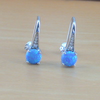 BOXED GIFT/Sterling Silver Blue Opal & Cz Earrings/Blue Opal Hook Earrings/Opal Earrings/Opal Jewellery/Opal Jewelry/UK - Thumbnail 1