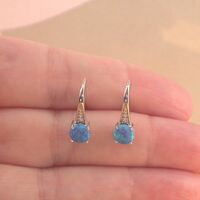 BOXED GIFT/Sterling Silver Blue Opal & Cz Earrings/Blue Opal Hook Earrings/Opal Earrings/Opal Jewellery/Opal Jewelry/UK - Thumbnail 4