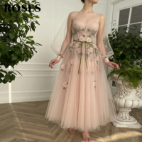 Luxury Elegance Lace and Tulle Lantern Sleeve Evening Dress - Thumbnail 2