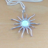 BOXED GIFT/Sterling Silver White Opal Sun Pendant & Chain/Silver Opal Necklace UK/Opal Jewellery/Opal Jewelry/October Birthstone/UK - Thumbnail 1