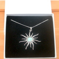 BOXED GIFT/Sterling Silver White Opal Sun Pendant & Chain/Silver Opal Necklace UK/Opal Jewellery/Opal Jewelry/October Birthstone/UK - Thumbnail 8