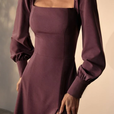 Simple square-neckline split short prom dress