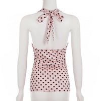 Pink Polka Dot Halter Neck Vest and Light Pink Skirt - Thumbnail 5