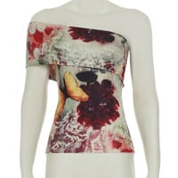 Butterfly tie-dye print one-shoulder asymmetrical tube top - Thumbnail 4