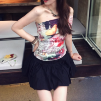 Butterfly tie-dye print one-shoulder asymmetrical tube top - Thumbnail 5