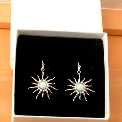 Boxedgift/white opal sun earrings/ sterling silver opal earrings/opal jewellery/silver sun earrings/opal jewelry/october birthstone/uk - Thumbnail 1